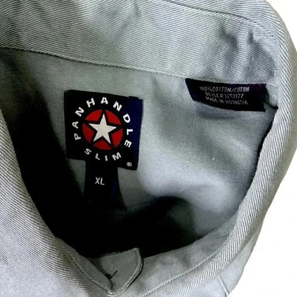 Panhandle Slim Western Shirt Men XL Green Canvas Pearl Snap Work Regular Cotton - Picture 5 of 5